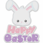 Happy Easter, Cute Bunny, White Bunny, Rabbit Sticker (Voorkant)