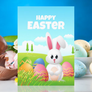 Happy Easter   Cute Cartoon Bunny Wenskaart Kaart