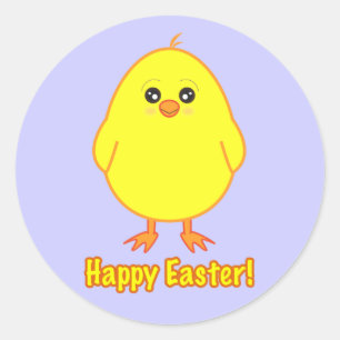 Happy Easter Cute Chick op Paars Ronde Sticker