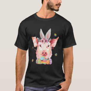 Happy Easter Cute Colorful Bunny Pig Flowers Easte T-shirt