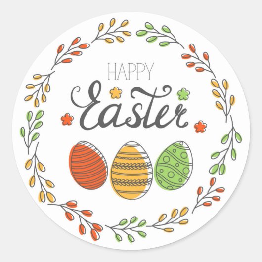 Happy Easter Cute Floral Wreate Easter Eggs Ronde Sticker (Voorkant)