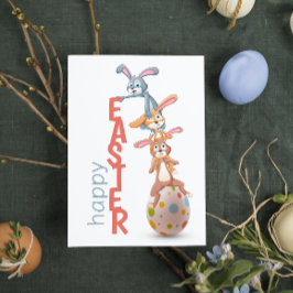 Happy Easter Cute Funny Modern Bunny Rabbit Egg Kaart