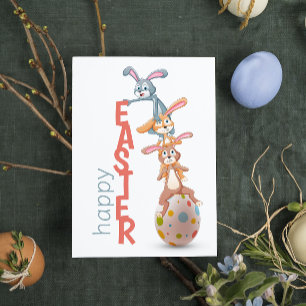 Happy Easter Cute Funny Modern Bunny Rabbit Egg Kaart