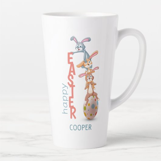 Happy Easter Cute Funny Modern Bunny Rabbit Egg Latte Mok (Rechts)