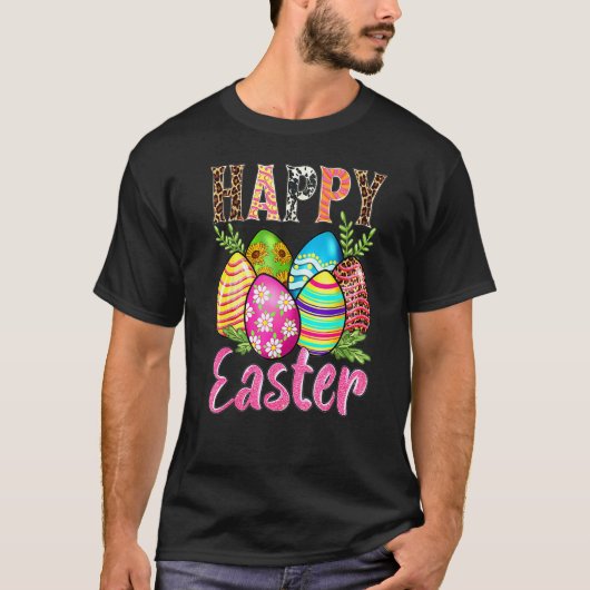Happy Easter Cute Leopard Floral Easter Egg Hunt B T-shirt (Voorkant)