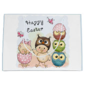 Happy Easter Cute Owl Blue | FEESTDAGEN Groot Cadeauzakje (Voorkant)