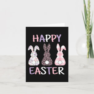 Happy Easter Cute Pink Leopard Plaid Flower Bunny Kaart