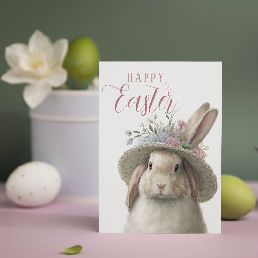 Happy Easter Cute Waterverf Floral Bunny Rabbit Kaart