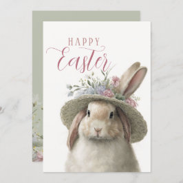 Happy Easter Cute Waterverf Floral Bunny Rabbit Kaart