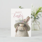Happy Easter Cute Waterverf Floral Bunny Rabbit Kaart (Staand voorkant)