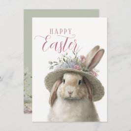 Happy Easter Cute Waterverf Floral Bunny Rabbit Kaart