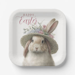 Happy Easter Cute Waterverf Floral Bunny Rabbit Papieren Bordje