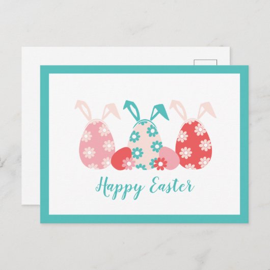 Happy Easter Decorated Eggs Bunny Ears Feestdagenkaart (Voorkant / Achterkant)