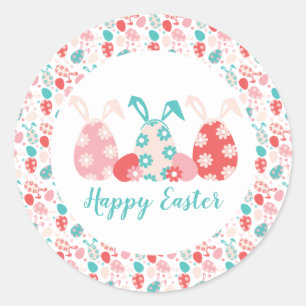 Happy Easter Decorated Eggs Bunny Ears Ronde Sticker