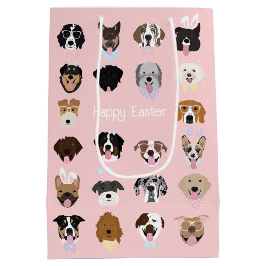 Happy Easter Dog Face Pattern Medium Cadeauzakje (Achterkant)