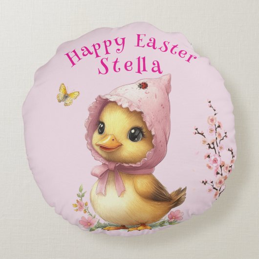 Happy Easter Duckling Ladybug Butterfly Rond Kussen (Achterkant)