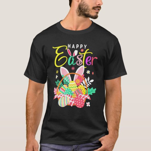 Happy Easter Egg Basket Bunny Ears T-shirt (Voorkant)