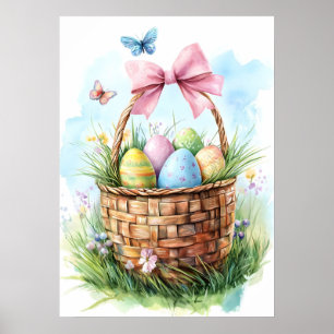 Happy Easter Egg Basket Holiday Poster