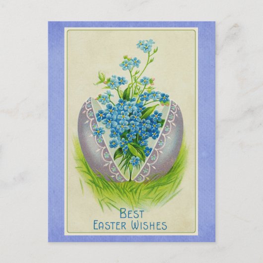  Happy Easter Egg Blue Floral Briefkaart (Voorkant)