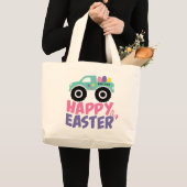Happy Easter Egg Girly Truck Modern Name Grote Tote Bag (Voorkant (product))