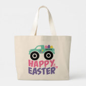 Happy Easter Egg Girly Truck Modern Name Grote Tote Bag (Achterkant)
