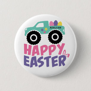 Happy Easter Egg Girly Truck Modern Ronde Button 5,7 Cm