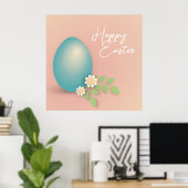 Happy Easter Egg pastel blauwe roze floral Poster (Thuiskantoor)