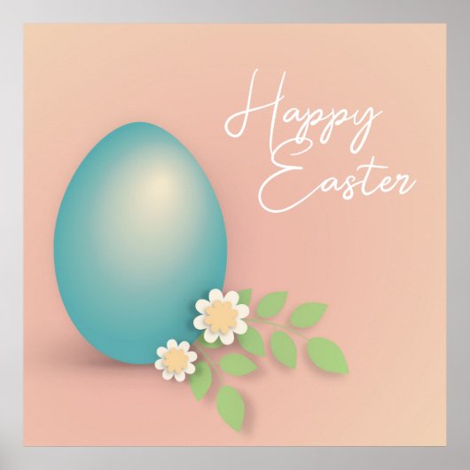 Happy Easter Egg pastel blauwe roze floral Poster (Voorkant)