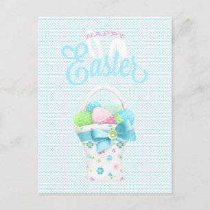 Happy Easter Eggs Basket en Blue Stippen Feestdagenkaart
