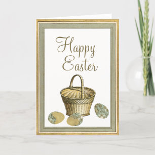 Happy Easter Eggs Basket Gold Lijst Feestdagen Kaart