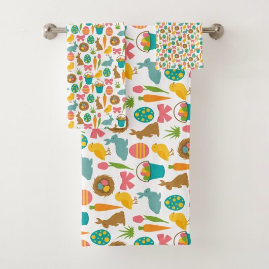 Happy Easter Eggs Bunny Chicks Patten Bad Handdoek (Insitu)