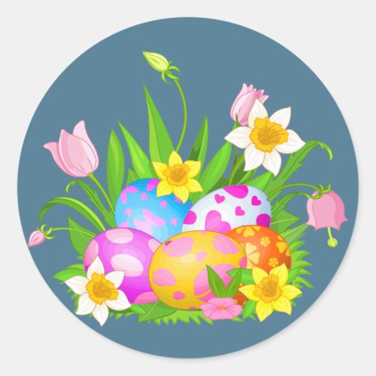 Happy Easter Eggs en Floral Ronde Sticker (Voorkant)