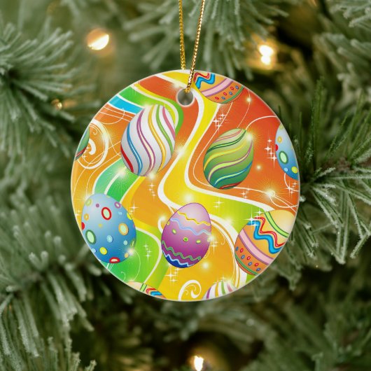 Happy Easter Eggs Festive Pattern Keramisch Ornament (Boom)