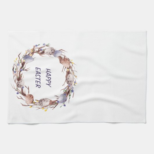 Happy Easter Eggs Floral Wreate Theedoek (Horizontaal)