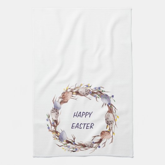 Happy Easter Eggs Floral Wreate Theedoek (Verticaal)