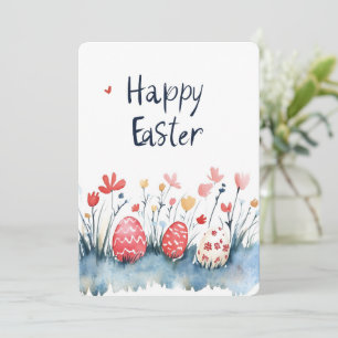 Happy Easter Eggs Waterverf Rood Feestdagenkaart