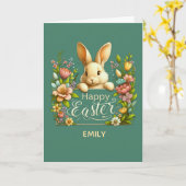 Happy Easter Elegant Bunny Floral Spring Design Kaart (Gele Bloem)