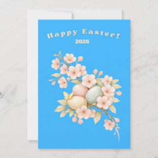 Happy Easter Elegant Floral Cherry Blossom Pastel  Feestdagenkaart