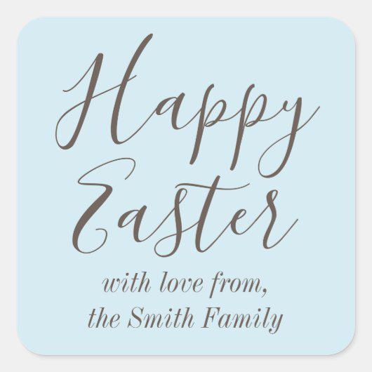 Happy Easter Elegant Script Gift Favoriet Blauw Vierkante Sticker (Voorkant)