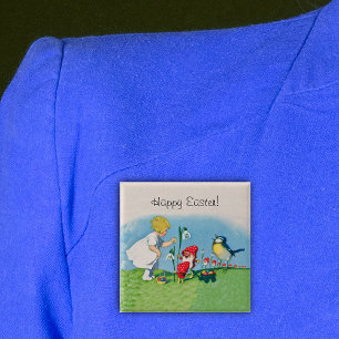 Happy Easter Elves Eggs Vierkante Button 5,1 Cm