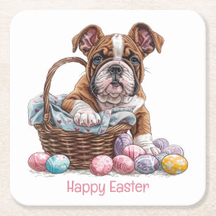 Happy Easter English Bulldogs Vierkante Kartonnen Onderzetter