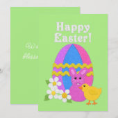 Happy Easter Felt Look Easter Egg Bunny Chick Feestdagenkaart (Voorkant / Achterkant)