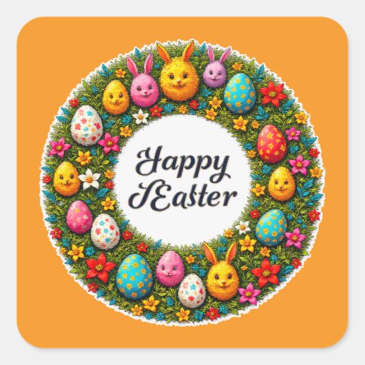 Happy Easter – Festive Egg Wreath Autocolante Vierkante Sticker (Voorkant)