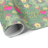 Happy Easter Floral Bunnies Green Cadeaupapier (Rol Hoek)