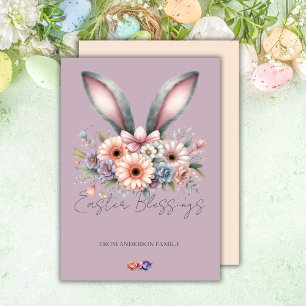 Happy Easter Floral Bunny Ears familienaam Feestdagenkaart