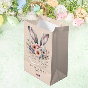 Happy Easter Floral Bunny Ears Roze Medium Cadeauzakje