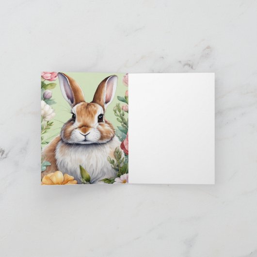 Happy Easter Floral Bunny Wenskaart Feestdagen Kaart (Binnen)