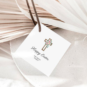 Happy Easter Floral Cross Bedankjes Labels