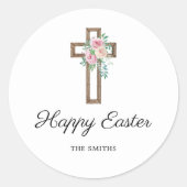 Happy Easter Floral Cross Ronde Sticker (Voorkant)