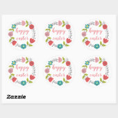 happy easter floral lijst spring pastel ronde sticker (Vel)